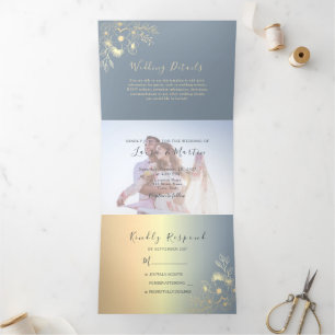 Mariage photo Dusty Blue Invitation à trois volets