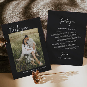 Mariage photo minimaliste noir Merci Cartes