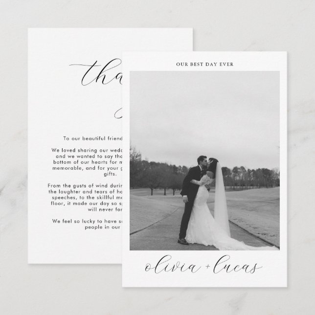 Mariage photo moderne à script simple Carte de rem (Devant / Derrière)
