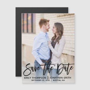 Mariage photo moderne Sauvez la date Magnet noir