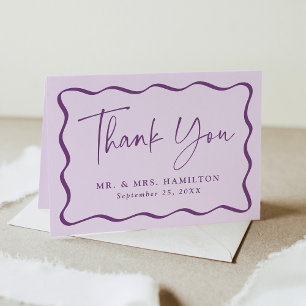 Mariage photo moderne violet Wavy Frame Merci