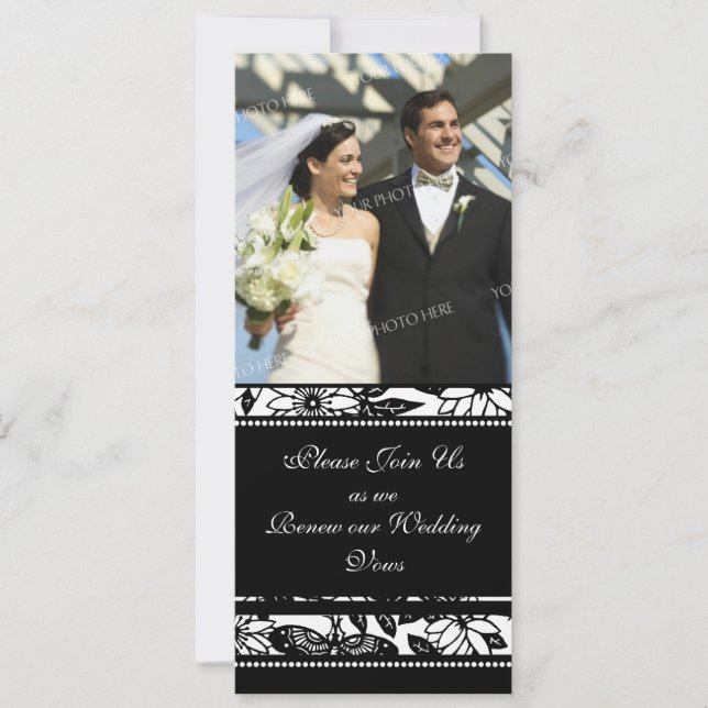 Mariage photo noir et blanc Invitation au renouvel (Devant)