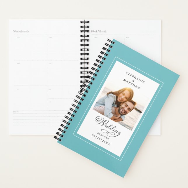 Mariage Photo personnalisée Aqua Blanc Élégant Scr (Devant avec enveloppe)