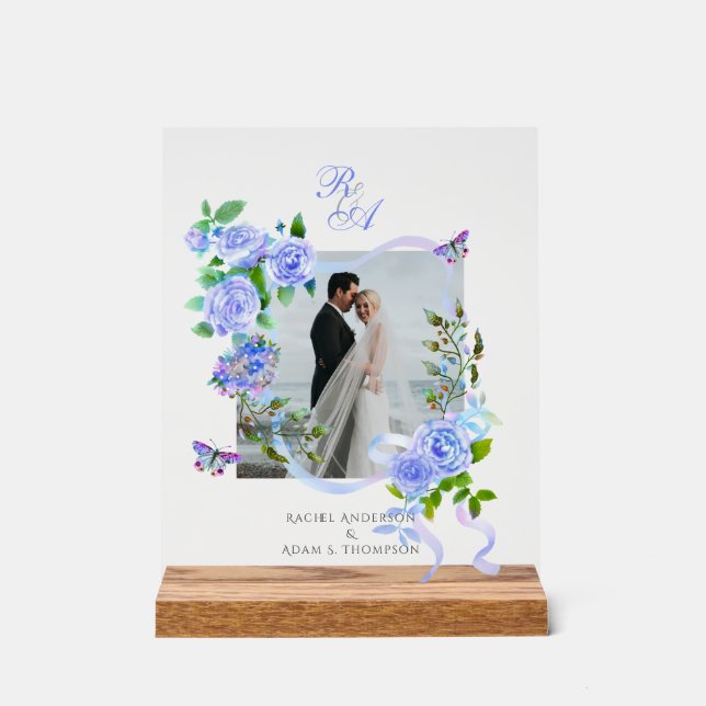 Mariage photo Rose bleu ruban (Recto)