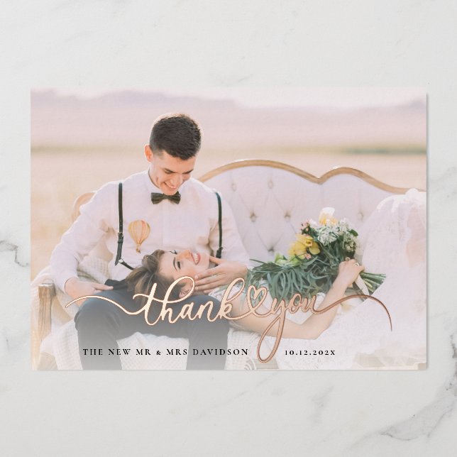 Mariage Photo Rose Gold Foil Carte de remerciement (Recto)