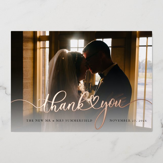 Mariage Photo Rose Gold Foil Carte de remerciement (Recto)