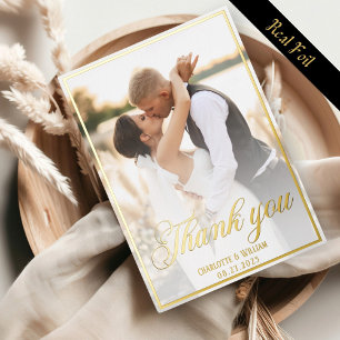 Mariage Photos Gold Script Foil Carte de remerciem