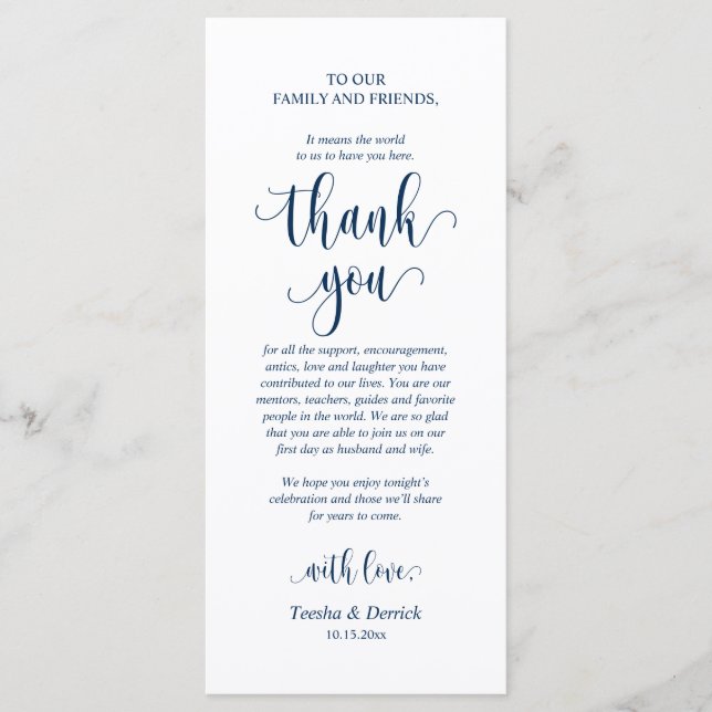 Mariage Place Réglage Merci, Carte Bleue Marine (Devant)
