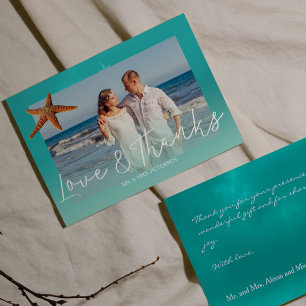 Mariage plage aqua bleu étoile de mer merci photo