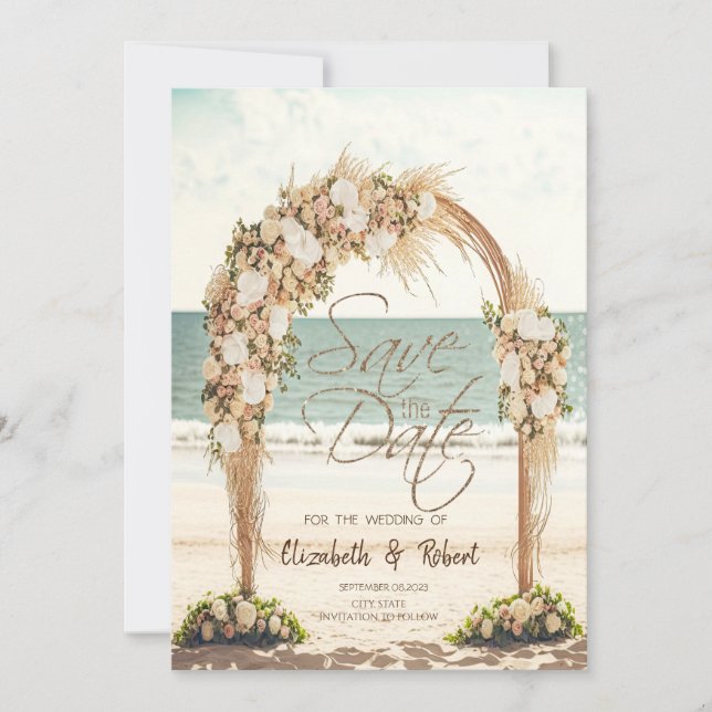 Mariage Plage Arbour Rose Été La Carte Date (Devant)