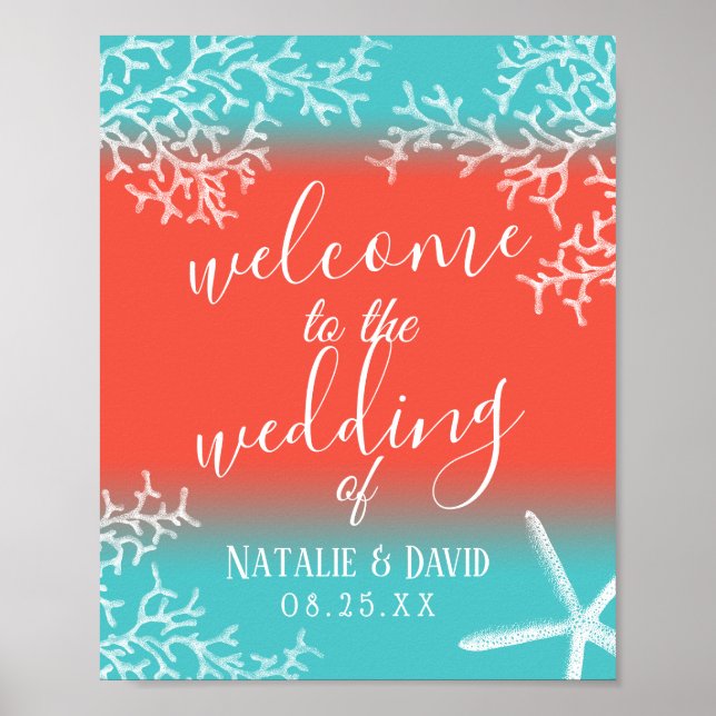 Mariage plage Coral Reef & Starfish Affiche de bie (Devant)