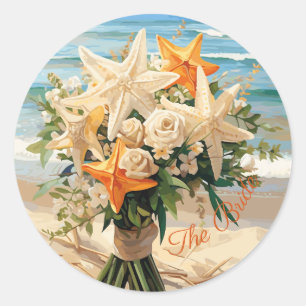 Mariage plage Starfish Bouquet Stickers ronds
