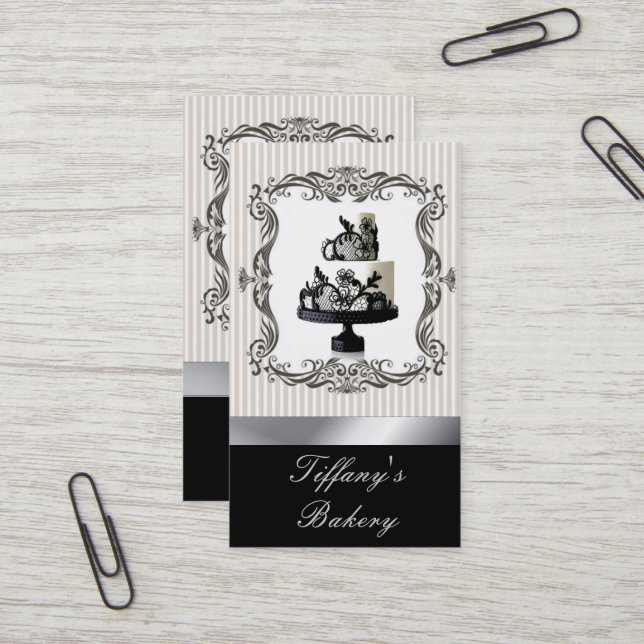 Mariage Posh Lace boulangerie Cartes de visite (Devant/Arrière en situation)