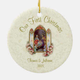 Mariage Premier Noël Ornement en céramique catholi