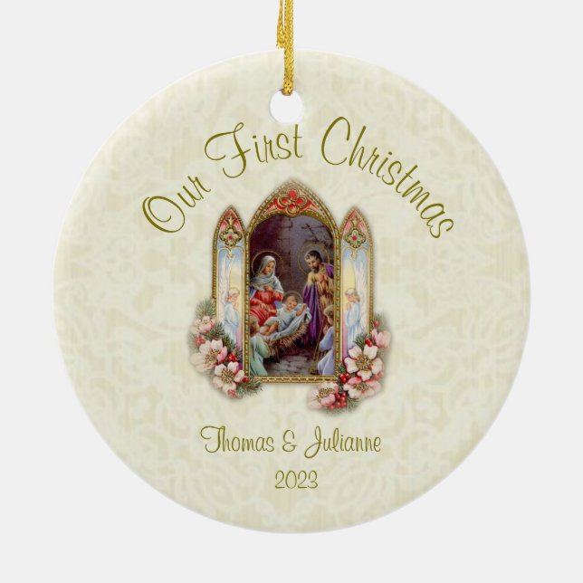 Mariage Premier Noël Ornement en céramique catholi (Dos)