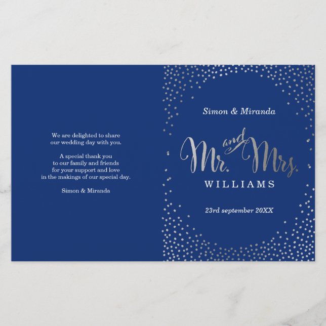 MARIAGE PROGRAMME DE CÉRÉMONIE mini argent confett (Devant)
