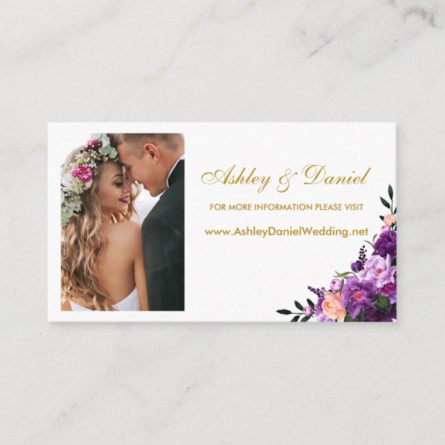 Mariage Purple Floral Photo Site Web Insérer carte (Devant)