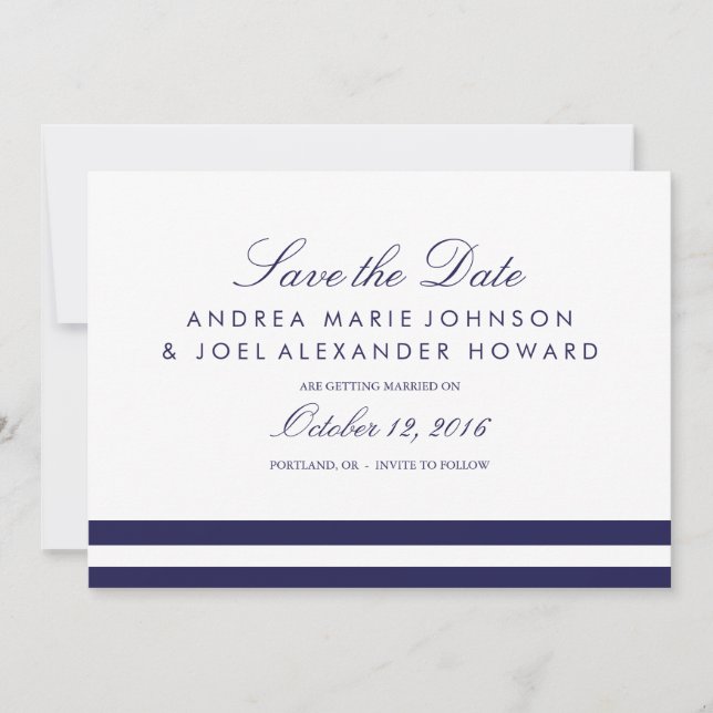 Mariage rayé de la marine, carte "Save the Date" (Devant)