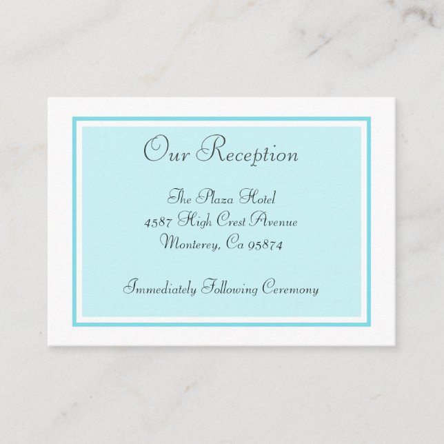Mariage Réception Insertion Cartes Aqua Turquoise (Devant)