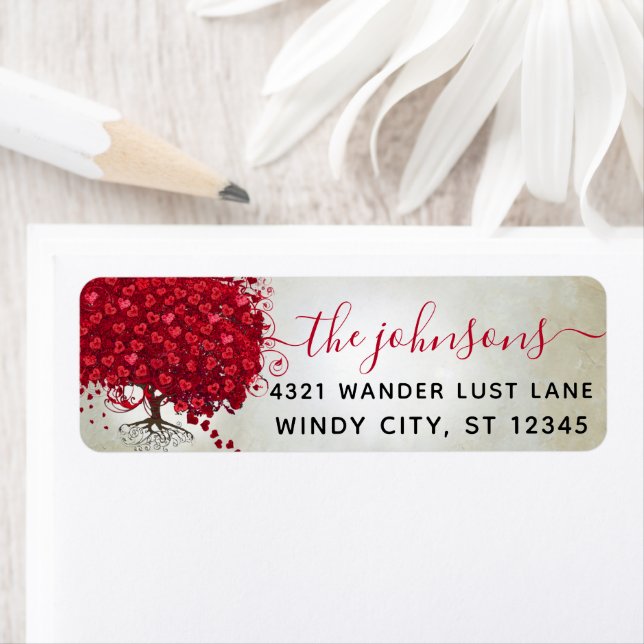 Mariage Red Heart Leaf Tree Adresse de retour (En situation)