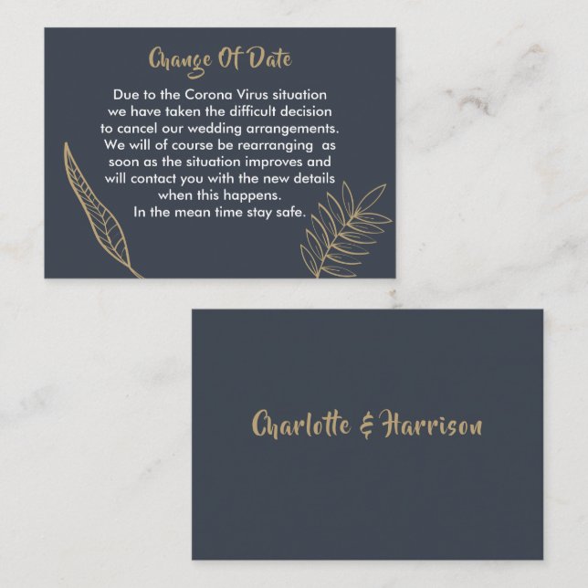 Mariage Reporté Changement De Date Faire-part (Devant / Derrière)