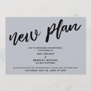 Mariage reporté Faire-part bleu nouveau plan