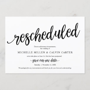 Mariage Reprogrammé, Noir, Carte d'Annonce