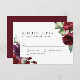 Mariage romantique Bourgogne et Plum Floral RSVP