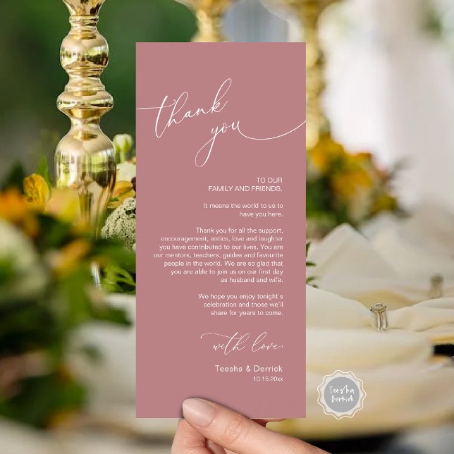 Mariage romantique Cadre Carte de remerciements (Romantic Wedding Dinner Place Setting Thank You Card, Plate Decor, in Dusty Rose Pink)