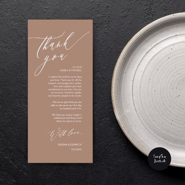 Mariage romantique Cadre Carte de remerciements (Romantic Wedding Dinner Place Setting Thank You Card, in Taupe)