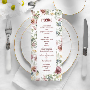 Mariage romantique élégant menu vintage floral