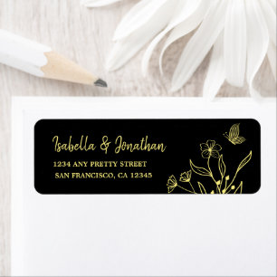 Mariage romantique élégant or floral noir