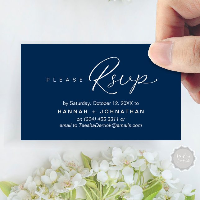 Mariage romantique moderne invite RSVP carte de ra (Modern Romantic Wedding Invitation Invites RSVP Reminder Card Navy Blue)