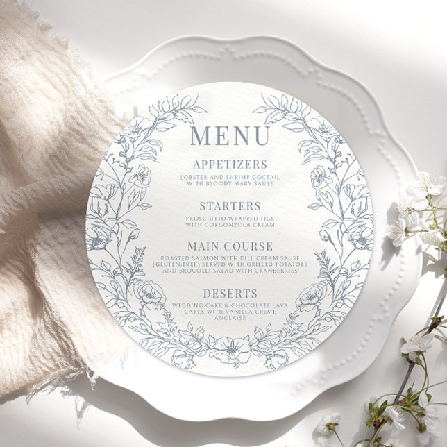 Mariage rond bleu-duvet Menu Carte Plaque (Créateur téléchargé)