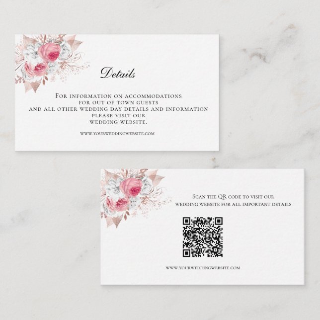 Mariage rose blanc Floral Détails Carte de boîtier (Devant / Derrière)
