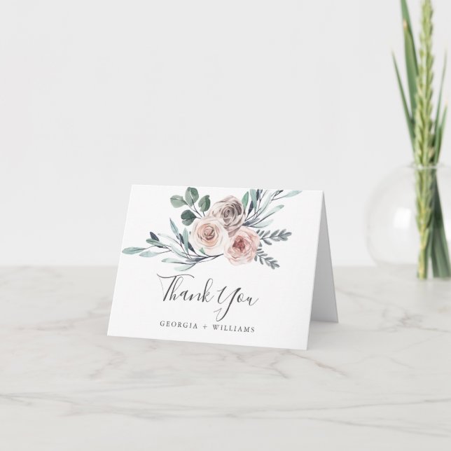 Mariage Rose Boho Carte de remerciements (Devant)