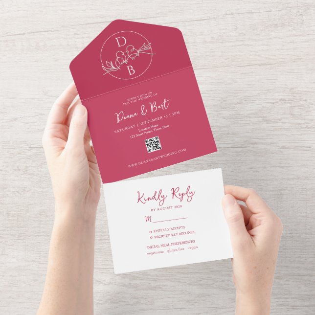 Mariage rose brillant en une seule invitation (Déchirure)
