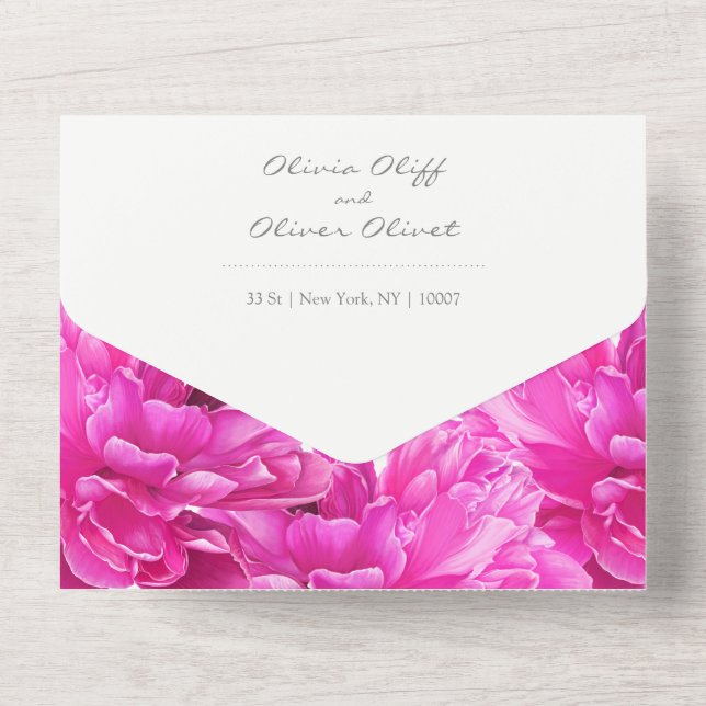 Mariage rose brillant tout en une invitation (Verso)