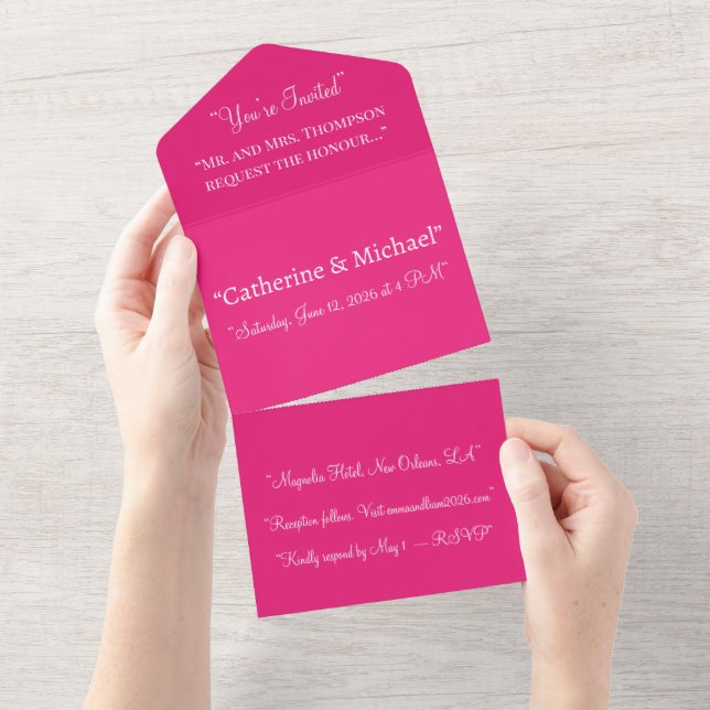 Mariage rose chaud | Invitation de couleur vive en (Déchirure)