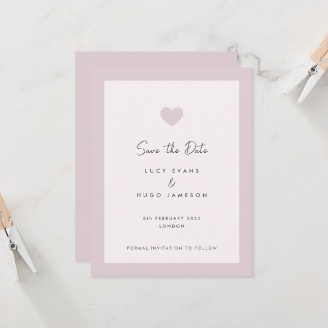 Mariage rose Coeur Design Enregistrer la carte de  (Devant/Arrière en situation)
