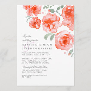 Mariage Rose de corail - Invitations d'aquarelle