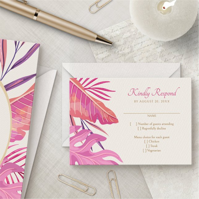 Mariage rose de plage tropicale RSVP (Créateur téléchargé)
