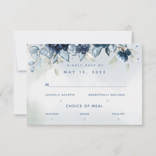 Mariage Rose en cascade 3 repas choix carte RSVP (Devant)