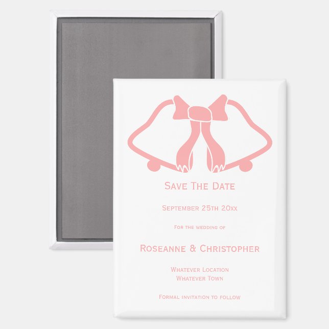Mariage rose Enregistrer La Date Magnet Bells Ruba (Recto/Verso)