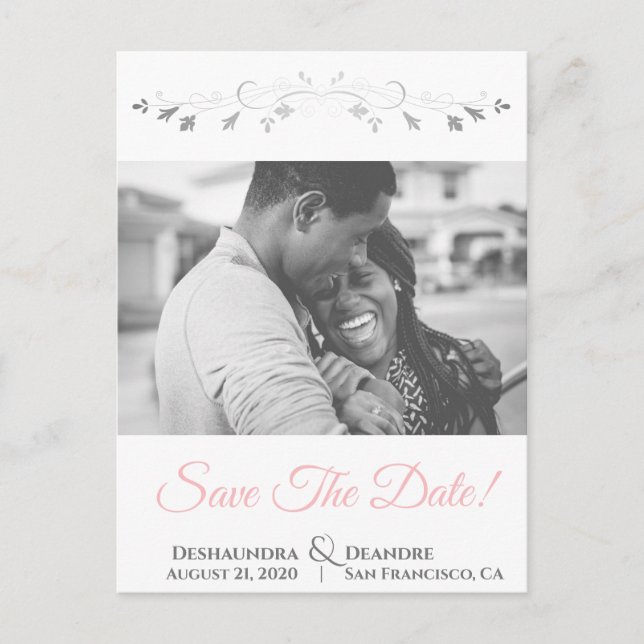 Mariage rose et gris Enregistrer la date Carte pos (Devant)