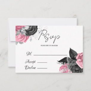Mariage rose et noir floral de luxe RSVP