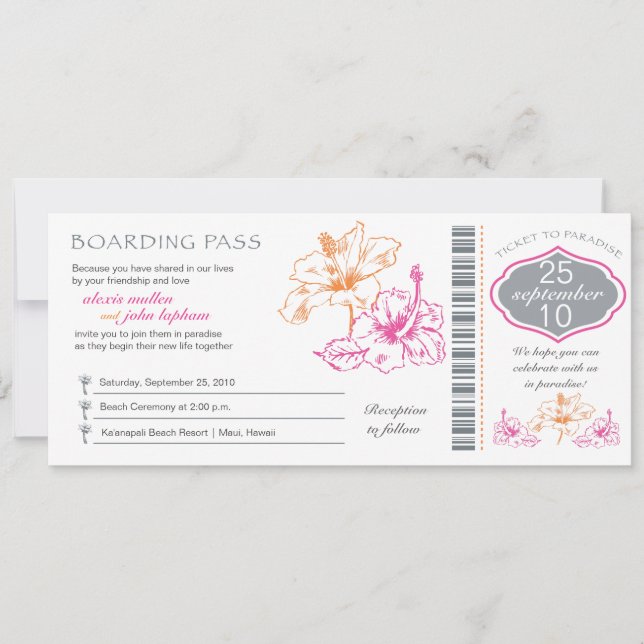 Mariage rose et orange de carte d'embarquement de (Devant)