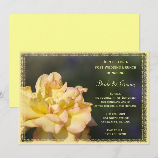 Mariage Rose Fancy Jaune Invitation Brunch (Devant / Derrière)