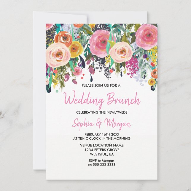 Mariage rose Floral Invitation Brunch (Devant)