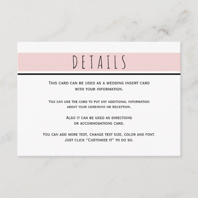 Mariage rose vif moderne détails insérer carte (Devant)